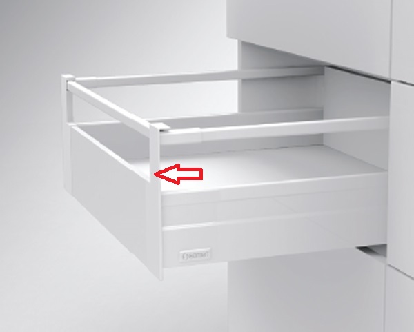 картинка ALPHABOX Держатель передней панели внутреннего ящика высокий с 1 -м релингом , белый от магазина комплектующих для производства мебели "Панорама"