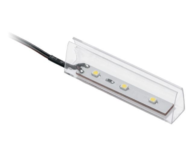 картинка Клипса пласт.для стек.полки 3 диода 0,25W 12V, 2 м провод, холодный свет LD-KLPZB-00 **** от магазина комплектующих для производства мебели "Панорама"